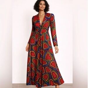 NWT FARM Rio Rainbow Wild Hearts Maxi Dress Size XS